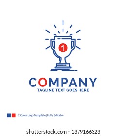 Company Name Logo Design For award, cup, prize, reward, victory. Blue and red Brand Name Design with place for Tagline. Abstract Creative Logo template for Small and Large Business.