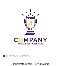 Company Name Logo Design For award, trophy, win, prize, first. Purple and yellow Brand Name Design with place for Tagline. Creative Logo template for Small and Large Business.