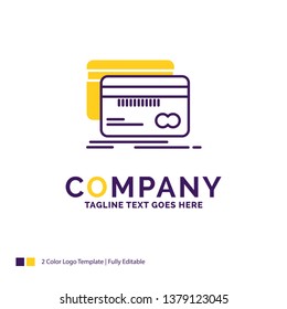 Company Name Logo Design For Banking, card, credit, debit, finance. Purple and yellow Brand Name Design with place for Tagline. Creative Logo template for Small and Large Business.