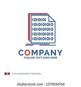 Company Name Logo Design For Binary, code, coding, data, document. Blue and red Brand Name Design with place for Tagline. Abstract Creative Logo template for Small and Large Business.
