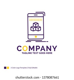 Company Name Logo Design For box, 3d, cube, smartphone, product. Purple and yellow Brand Name Design with place for Tagline. Creative Logo template for Small and Large Business.