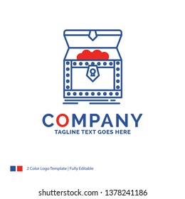 Company Name Logo Design For Box, chest, gold, reward, treasure. Blue and red Brand Name Design with place for Tagline. Abstract Creative Logo template for Small and Large Business.