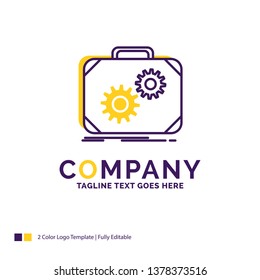 Company Name Logo Design For Briefcase, case, production, progress, work. Purple and yellow Brand Name Design with place for Tagline. Creative Logo template for Small and Large Business.