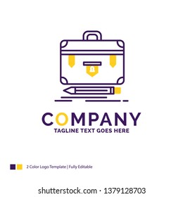 Company Name Logo Design For briefcase, business, financial, management, portfolio. Purple and yellow Brand Name Design with place for Tagline. Creative Logo template for Small and Large Business.