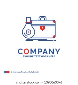 Company Name Logo Design For briefcase, business, case, open, portfolio. Blue and red Brand Name Design with place for Tagline. Abstract Creative Logo template for Small and Large Business.