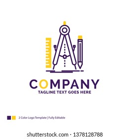 Company Name Logo Design For Build, design, geometry, math, tool. Purple and yellow Brand Name Design with place for Tagline. Creative Logo template for Small and Large Business.