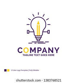 Company Name Logo Design For bulb, creative, solution, light, pencil. Purple and yellow Brand Name Design with place for Tagline. Creative Logo template for Small and Large Business.