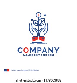 Company Name Logo Design For business, company, growth, plant, rise. Blue and red Brand Name Design with place for Tagline. Abstract Creative Logo template for Small and Large Business.