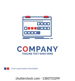 Company Name Logo Design For Calendar, date, event, release, schedule. Blue and red Brand Name Design with place for Tagline. Abstract Creative Logo template for Small and Large Business.