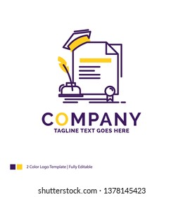 Company Name Logo Design For certificate, degree, education, award, agreement. Purple and yellow Brand Name Design with place for Tagline. Creative Logo template for Small and Large Business.
