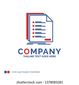 Company Name Logo Design For Check, filing, list, listing, registration. Blue and red Brand Name Design with place for Tagline. Abstract Creative Logo template for Small and Large Business.