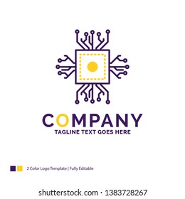 Company Name Logo Design For Chip, cpu, microchip, processor, technology. Purple and yellow Brand Name Design with place for Tagline. Creative Logo template for Small and Large Business.