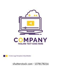 Company Name Logo Design For Cloud, game, online, streaming, video. Purple and yellow Brand Name Design with place for Tagline. Creative Logo template for Small and Large Business.