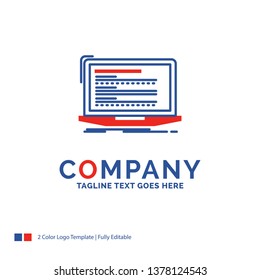 Company Name Logo Design For Code, coding, computer, monoblock, laptop. Blue and red Brand Name Design with place for Tagline. Abstract Creative Logo template for Small and Large Business.