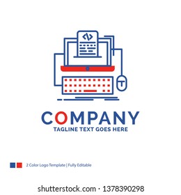 Company Name Logo Design For Code, coding, computer, monoblock, screen. Blue and red Brand Name Design with place for Tagline. Abstract Creative Logo template for Small and Large Business.