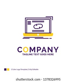 Company Name Logo Design For Communication, connection, link, sync, synchronization. Purple and yellow Brand Name Design with place for Tagline. Creative Logo template for Small and Large Business.