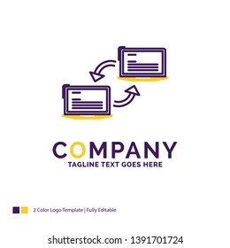 Company Name Logo Design For Computer, connection, link, network, sync. Purple and yellow Brand Name Design with place for Tagline. Creative Logo template for Small and Large Business.