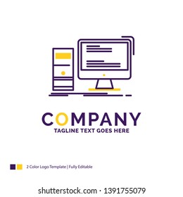 Company Name Logo Design For Computer, desktop, gaming, pc, personal. Purple and yellow Brand Name Design with place for Tagline. Creative Logo template for Small and Large Business.