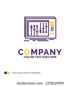 Company Name Logo Design For Console, dj, mixer, music, studio. Purple and yellow Brand Name Design with place for Tagline. Creative Logo template for Small and Large Business.