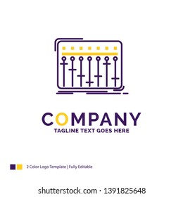 Company Name Logo Design For Console, dj, mixer, music, studio. Purple and yellow Brand Name Design with place for Tagline. Creative Logo template for Small and Large Business.