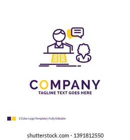 Company Name Logo Design For consultation, chat, answer, contact, support. Purple and yellow Brand Name Design with place for Tagline. Creative Logo template for Small and Large Business.