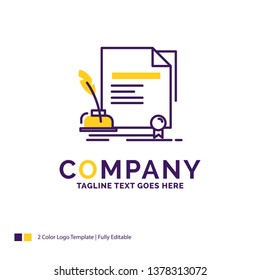 Company Name Logo Design For contract, paper, document, agreement, award. Purple and yellow Brand Name Design with place for Tagline. Creative Logo template for Small and Large Business.