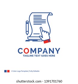 Company Name Logo Design For contract, document, paper, sign, agreement, application. Blue and red Brand Name Design with place for Tagline. Abstract Creative Logo template for Small and Large Busines
