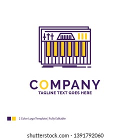 Company Name Logo Design For Controller, keyboard, keys, midi, sound. Purple and yellow Brand Name Design with place for Tagline. Creative Logo template for Small and Large Business.