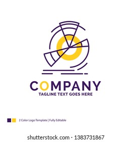 Company Name Logo Design For Data, diagram, performance, point, reference. Purple and yellow Brand Name Design with place for Tagline. Creative Logo template for Small and Large Business.