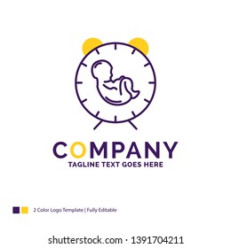 Company Name Logo Design For delivery, time, baby, birth, child. Purple and yellow Brand Name Design with place for Tagline. Creative Logo template for Small and Large Business.