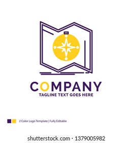 Company Name Logo Design For Direction, explore, map, navigate, navigation. Purple and yellow Brand Name Design with place for Tagline. Creative Logo template for Small and Large Business.