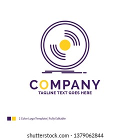 Company Name Logo Design For Disc, dj, phonograph, record, vinyl. Purple and yellow Brand Name Design with place for Tagline. Creative Logo template for Small and Large Business.