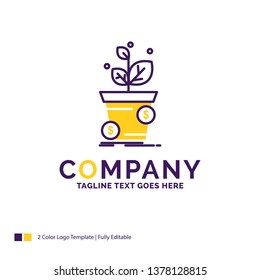 Company Name Logo Design For dollar, growth, pot, profit, business. Purple and yellow Brand Name Design with place for Tagline. Creative Logo template for Small and Large Business.