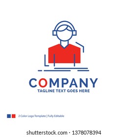 Company Name Logo Design For Engineer, headphones, listen, meloman, music. Blue and red Brand Name Design with place for Tagline. Abstract Creative Logo template for Small and Large Business.