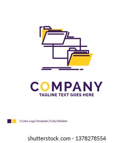 Company Name Logo Design For folder, file, management, move, copy. Purple and yellow Brand Name Design with place for Tagline. Creative Logo template for Small and Large Business.