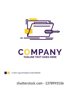 Company Name Logo Design For Folder, repair, skrewdriver, tech, technical. Purple and yellow Brand Name Design with place for Tagline. Creative Logo template for Small and Large Business.