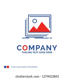 Company Name Logo Design For gallery, image, landscape, nature, photo. Blue and red Brand Name Design with place for Tagline. Abstract Creative Logo template for Small and Large Business.