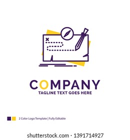 Company Name Logo Design For Game, map, mission, quest, role. Purple and yellow Brand Name Design with place for Tagline. Creative Logo template for Small and Large Business.