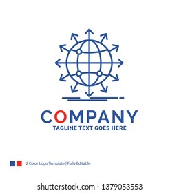 Company Name Logo Design For globe, network, arrow, news, worldwide. Blue and red Brand Name Design with place for Tagline. Abstract Creative Logo template for Small and Large Business.