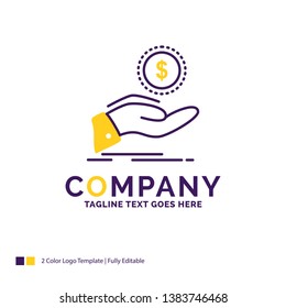 Company Name Logo Design For help, cash out, debt, finance, loan. Purple and yellow Brand Name Design with place for Tagline. Creative Logo template for Small and Large Business.