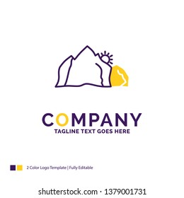 Company Name Logo Design For hill, landscape, nature, mountain, scene. Purple and yellow Brand Name Design with place for Tagline. Creative Logo template for Small and Large Business.