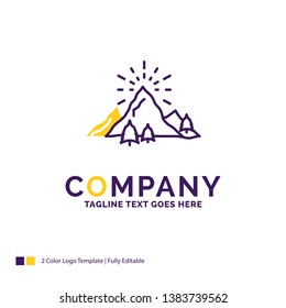 Company Name Logo Design For hill, landscape, nature, mountain, fireworks. Purple and yellow Brand Name Design with place for Tagline. Creative Logo template for Small and Large Business.