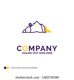 Company Name Logo Design For hill, landscape, nature, mountain, scene. Purple and yellow Brand Name Design with place for Tagline. Creative Logo template for Small and Large Business.