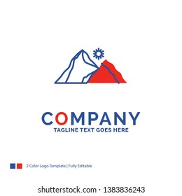 Company Name Logo Design For hill, landscape, nature, mountain, scene. Blue and red Brand Name Design with place for Tagline. Abstract Creative Logo template for Small and Large Business.
