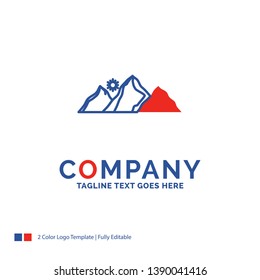Company Name Logo Design For hill, landscape, nature, mountain, sun. Blue and red Brand Name Design with place for Tagline. Abstract Creative Logo template for Small and Large Business.