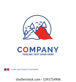 Company Name Logo Design For hill, landscape, nature, mountain, sun. Blue and red Brand Name Design with place for Tagline. Abstract Creative Logo template for Small and Large Business.