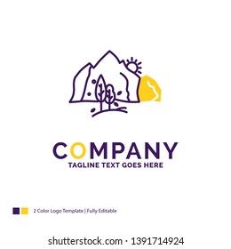 Company Name Logo Design For hill, landscape, nature, mountain, tree. Purple and yellow Brand Name Design with place for Tagline. Creative Logo template for Small and Large Business.