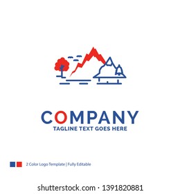 Company Name Logo Design For hill, landscape, nature, mountain, tree. Blue and red Brand Name Design with place for Tagline. Abstract Creative Logo template for Small and Large Business.