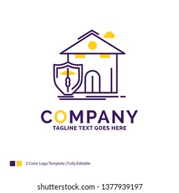 Company Name Logo Design For insurance, home, house, casualty, protection. Purple and yellow Brand Name Design with place for Tagline. Creative Logo template for Small and Large Business.