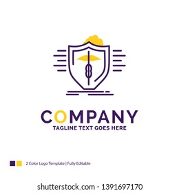 Company Name Logo Design For Insurance, Health, Medical, Protection, Safe. Purple And Yellow Brand Name Design With Place For Tagline. Creative Logo Template For Small And Large Business.